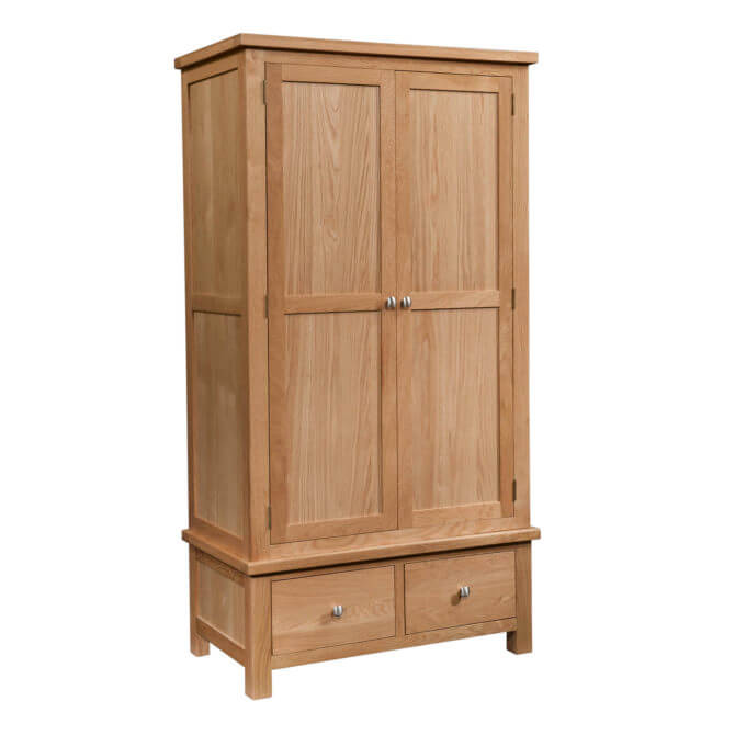 Pine and Oak Dorchester Oak 2 Door, 2 Drawer Wardrobe