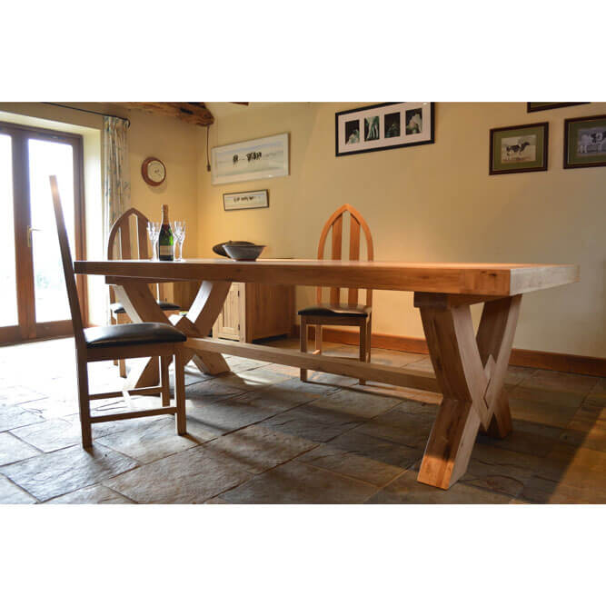 CAT014 2.5m Grand Ox Bow Table | Pine and Oak Pine and Oak Cathedral Oak Grand Ox Bow Fixed Top Table