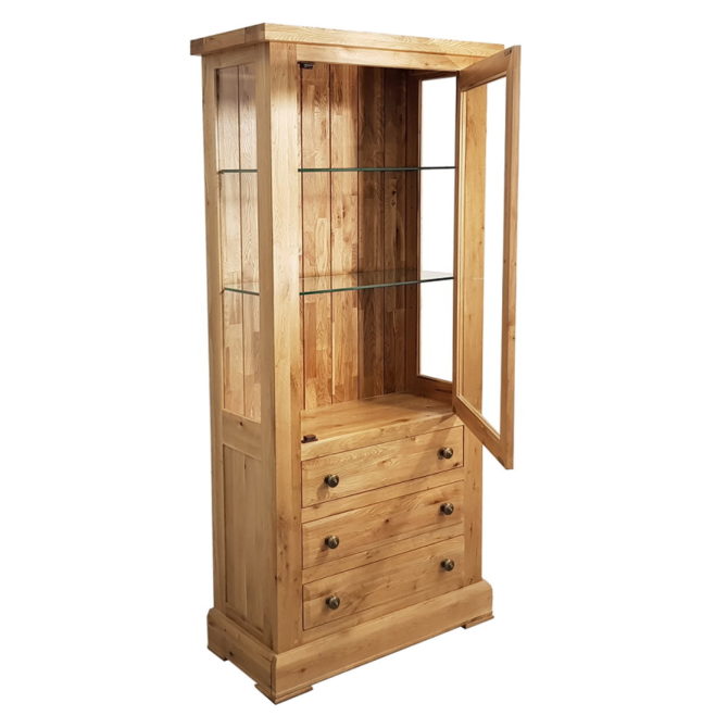 Pine and Oak Cathedral Oak 1 Door, 3 Drawer Glazed Cabinet