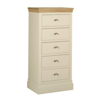 Pine and Oak Coral Painted 5 Drawer Wellington Chest