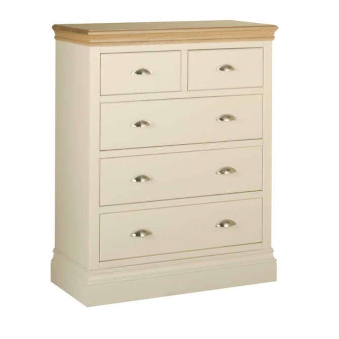 Pine and Oak Coral Painted 2 Over 3 Chest of Drawers