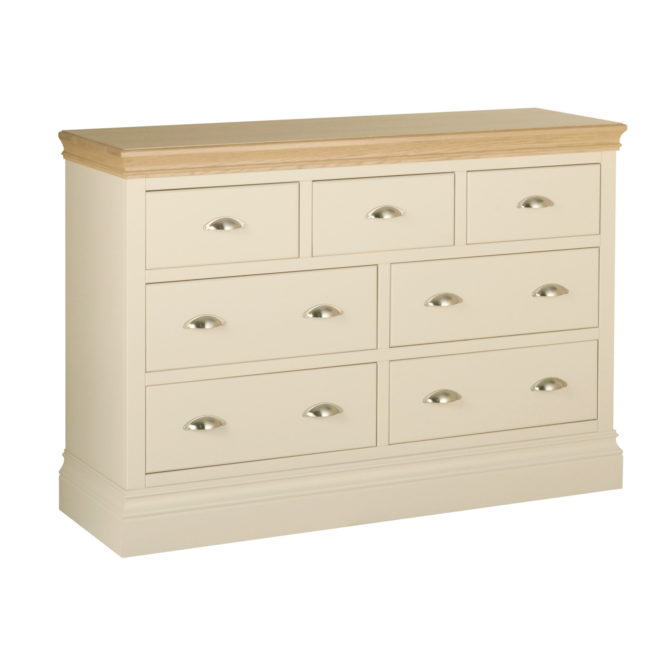 Pine and Oak Coral Painted 3 Over 4 Chest of Drawers