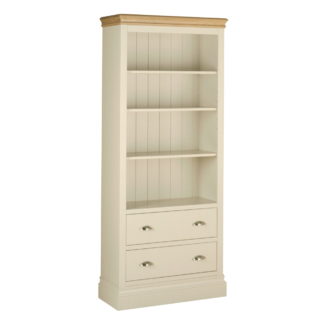 Pine and Oak Coral Painted 6Ft Bookcase With 2 Drawers