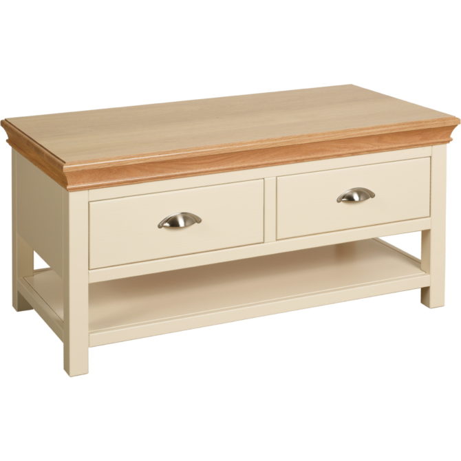 Pine and Oak Coral Painted 2 Drawer Coffee Table
