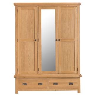 Coburn Oak Triple Wardrobe, 2 Drawer, 1 Mirrored Door 