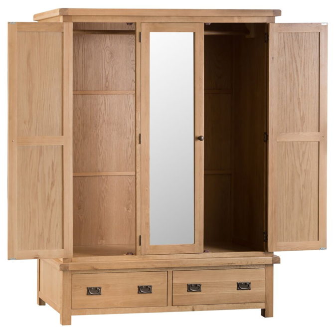 Coburn Oak Triple Wardrobe, 2 Drawer, 1 Mirrored Door 