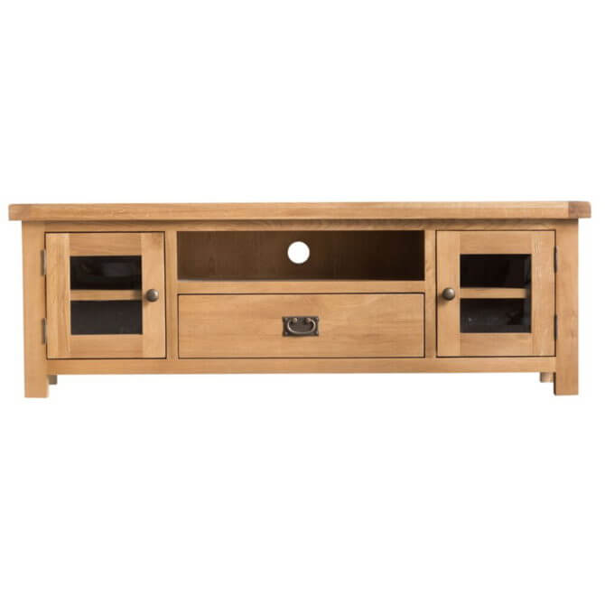 Pine and Oak Coburn Oak Large TV Unit with Glazed Doors