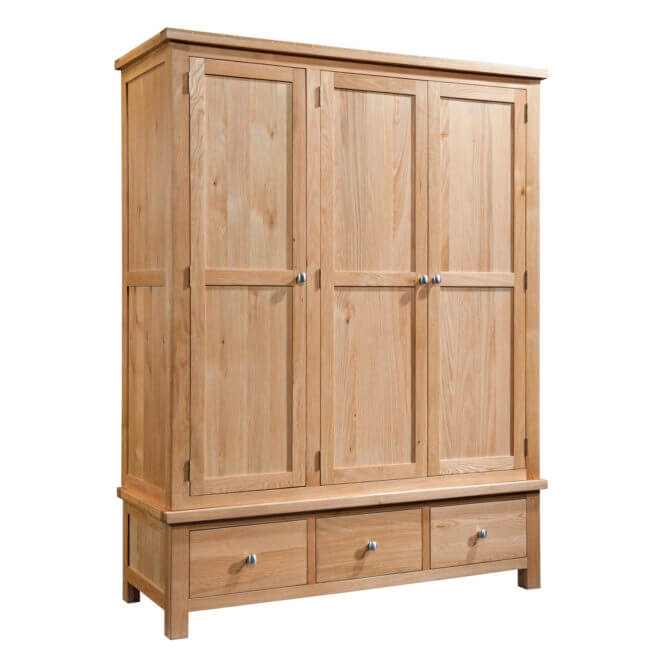 Pine and Oak Dorchester Oak 3 Door, 3 Drawer Wardrobe