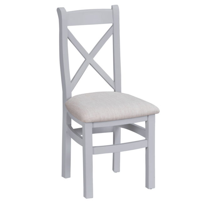 Meon Painted Cross Back Beige Fabric Seat Dining Chair 