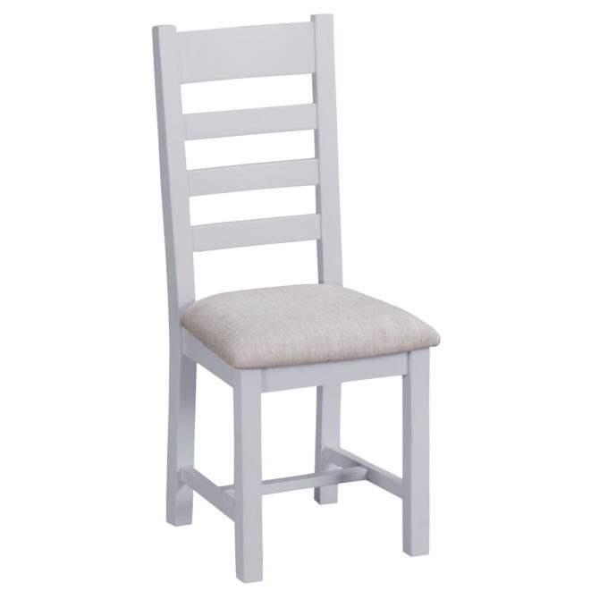 Meon Painted Ladder Back Beige Fabric Seat Dining Chair 