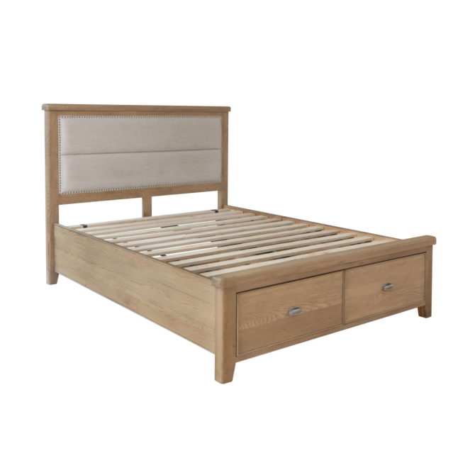 Holburn Oak 4Ft6inches  Bed With 2 Drawers, Fabric Headboard 