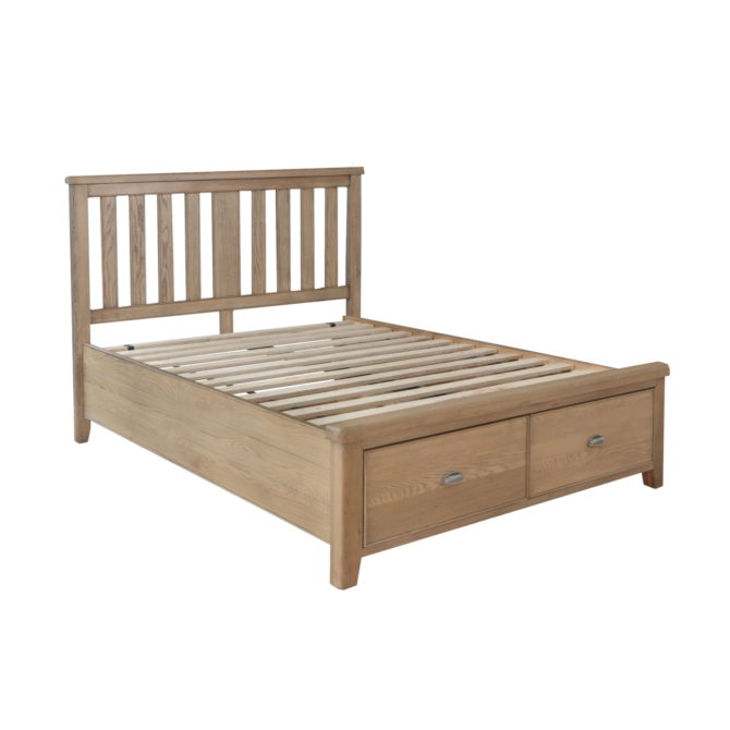 Holburn Oak 4Ft6inches  Bed With 2 Drawers, Wooden Headboard 