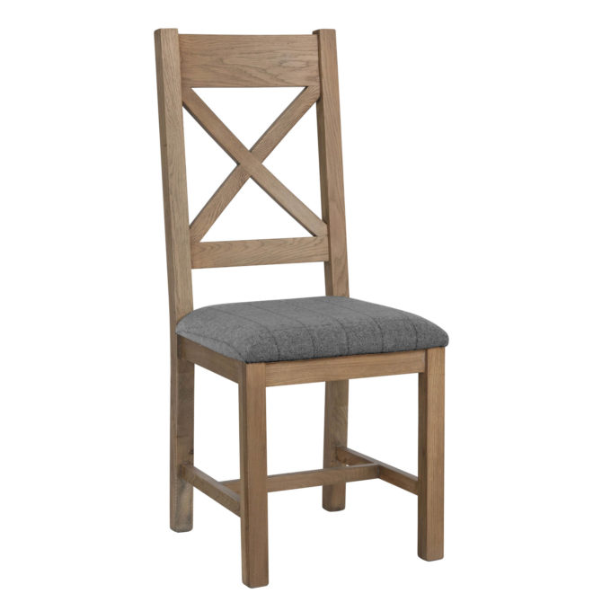 Pine and Oak Holburn Oak Cross Back Chair, Grey Check Fabric Seat