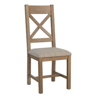 Holburn Oak Cross Back Chair, Natural Check Fabric Seat