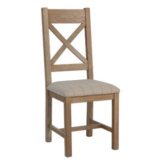 Holburn Oak Cross Back Chair, Natural Check Fabric Seat