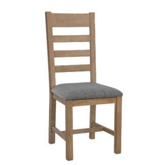Holburn Oak Horizontal Slat Chair, Grey Check Fabric Seat 