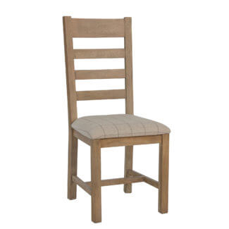 Holburn Oak Horizontal Slat Chair, Natural Check Fabric Seat