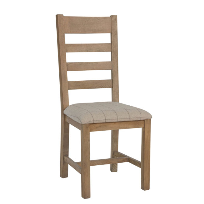 Holburn Oak Horizontal Slat Chair, Natural Check Fabric Seat 