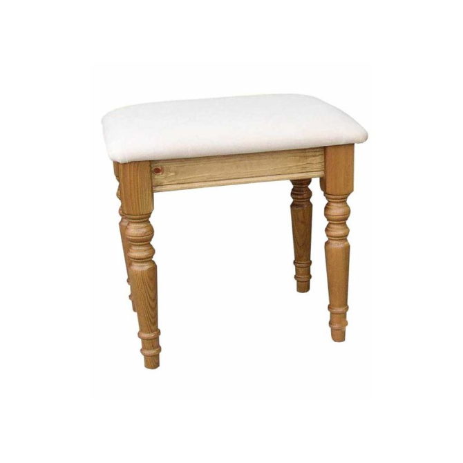 Pine and Oak Cottage Pine Dressing Table Stool, Cream Fabric