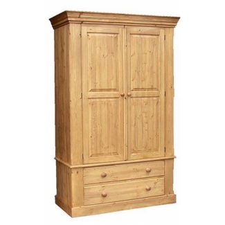 Pine and Oak Cottage Pine Double Wardrobe On 2 Drawers