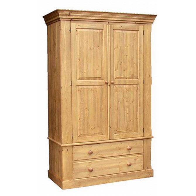 Cottage Pine Double Wardrobe On 2 Drawers 