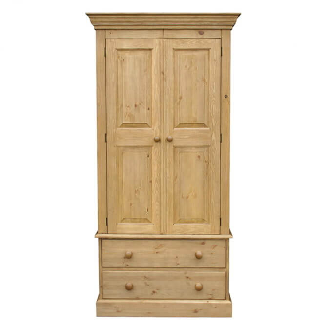 Pine and Oak Cottage Pine 2 Door, 2 Drawer Wardrobe