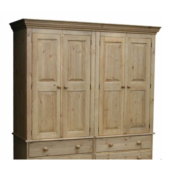 Pine and Oak Cottage Pine 4 Door, 4 Drawer Wardrobe