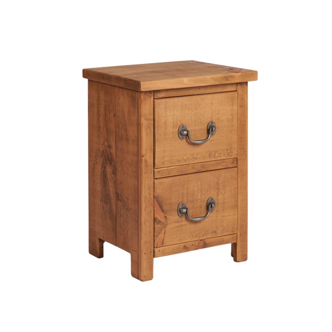 Pine and Oak Rustic Plank 2 Drawer Bedside