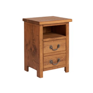 Pine and Oak Rustic Plank 2 Drawer, Open Top Bedside