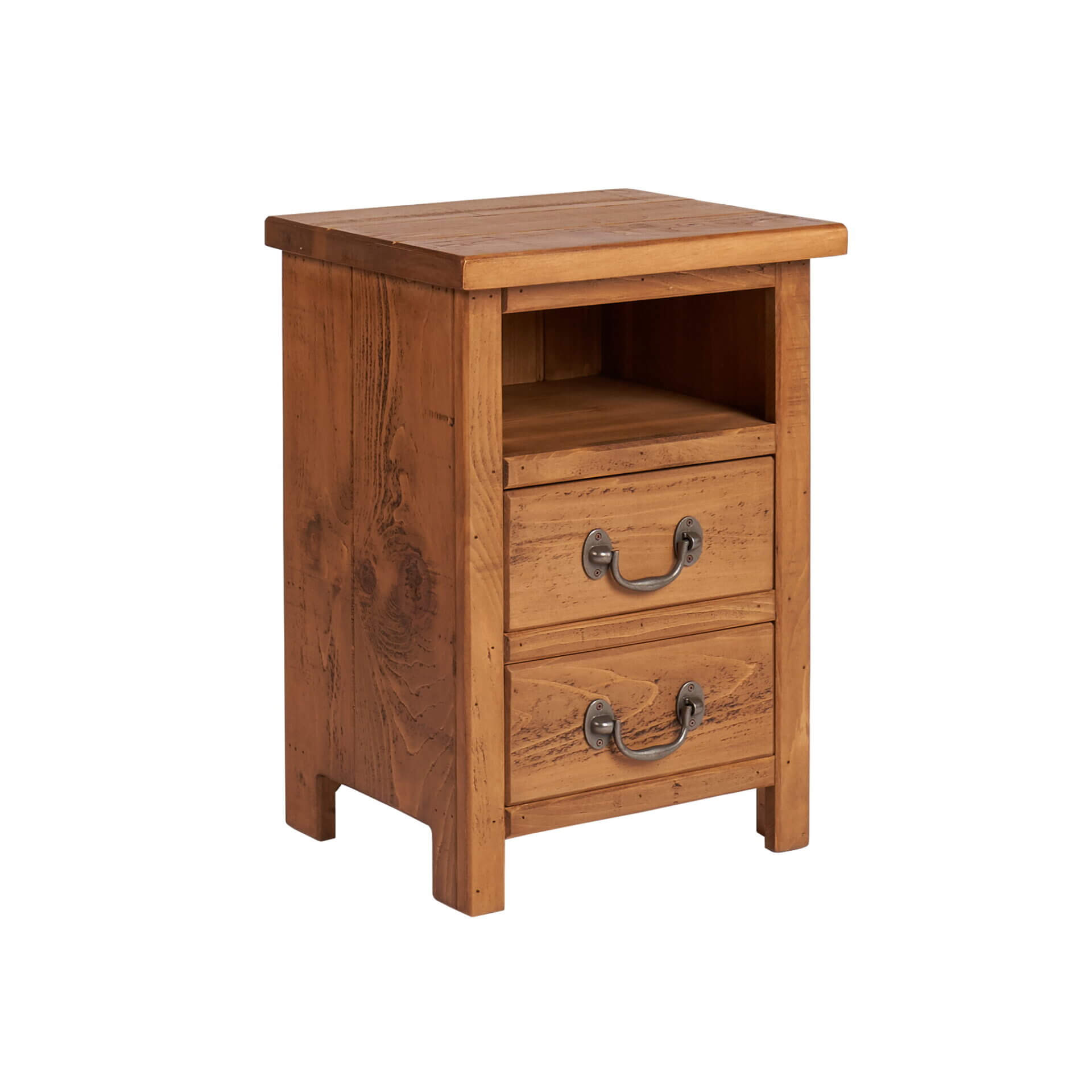 Generate UK - Pine and Oak0014 1 | Pine and Oak Pine and Oak Rustic Plank 2 Drawer, Open Top Bedside