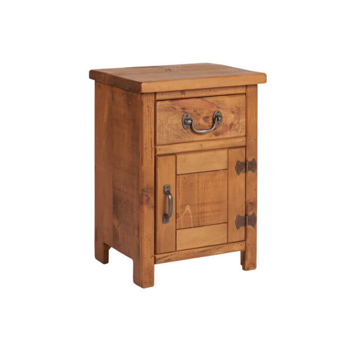 Pine and Oak Rustic Plank 1 Door, 1 Drawer Bedside