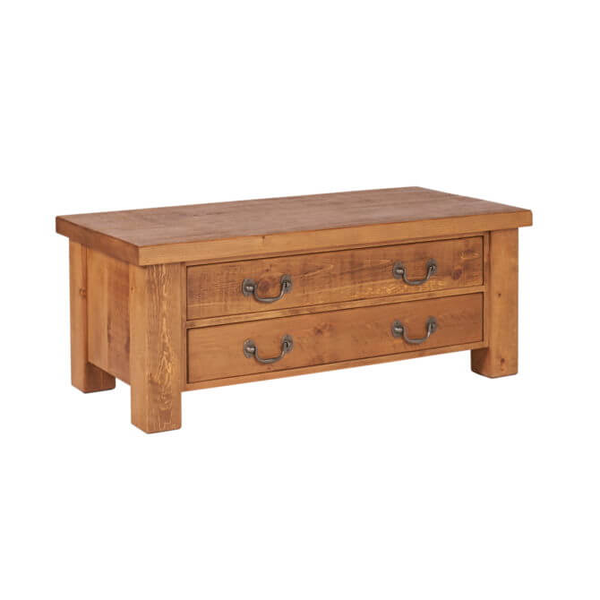 Pine and Oak Rustic Plank 4Ftx 2Ft, 2 Drawer Coffee Table