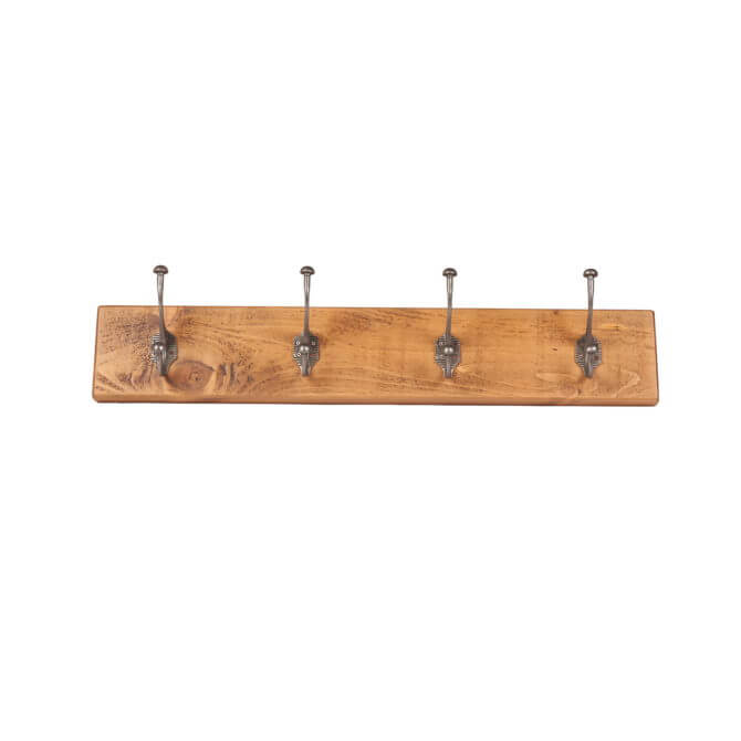 Pine and Oak Rustic Plank 4 Hook Coat Rack