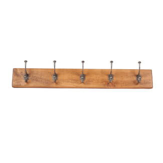 Pine and Oak Rustic Plank 5 Hook Coat Rack