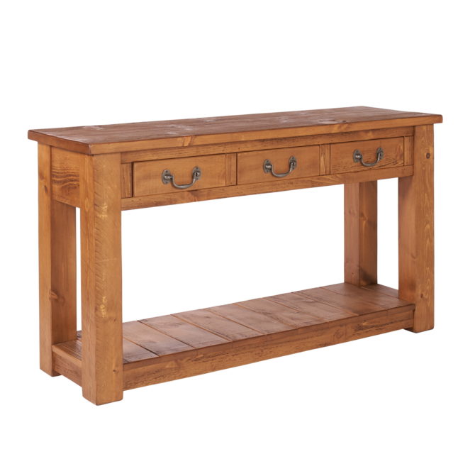 Pine and Oak Rustic Plank 3 Drawer Harvest Table