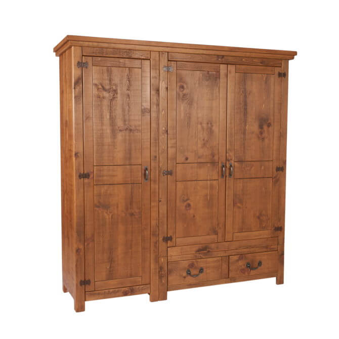 Pine and Oak Rustic Plank 6Ft, 3 Door, 2 Drawer Combi Wardrobe