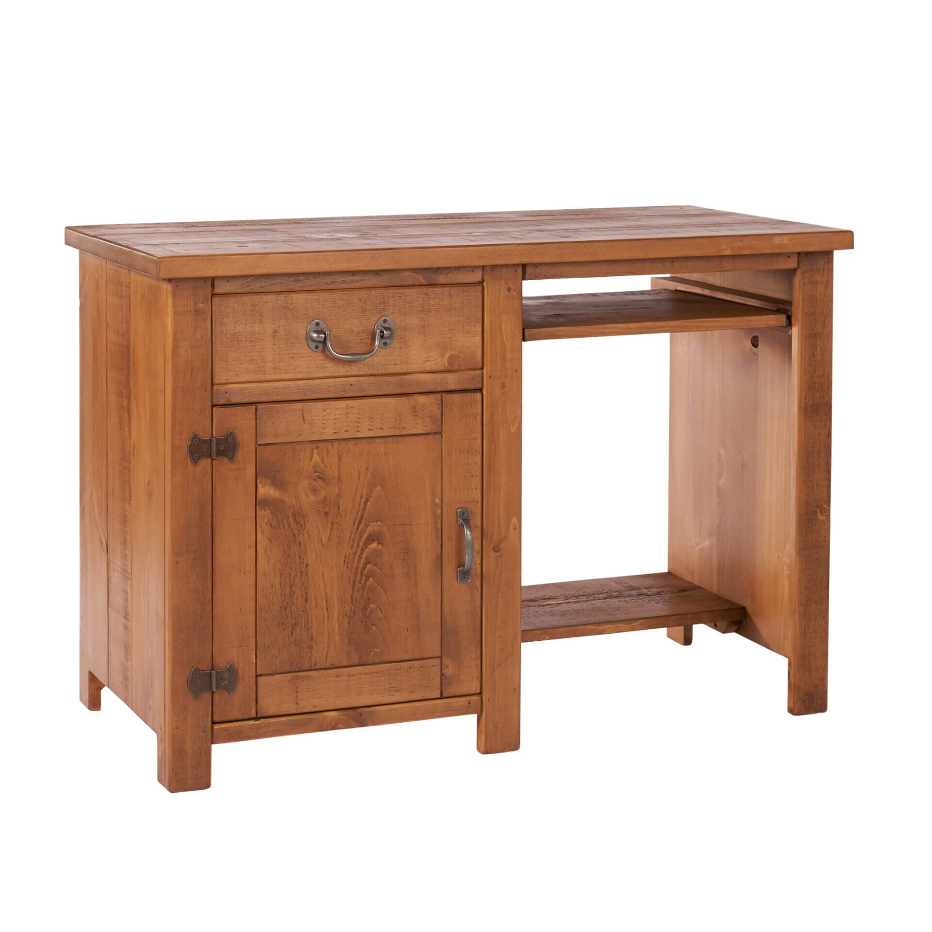 Rustic Plank Single Pedestal Desk Pine and Oak