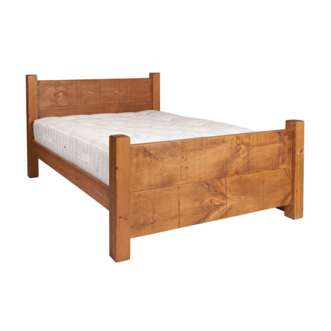 Pine and Oak Rustic Plank 4'6" Solid Panel Bed