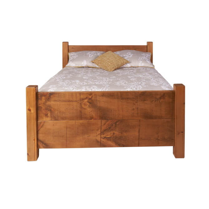 Pine and Oak Rustic Plank 4'6" Solid Panel Bed