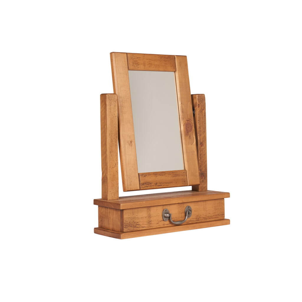 Rustic Plank Dressing Table Mirror with Drawer Pine and Oak