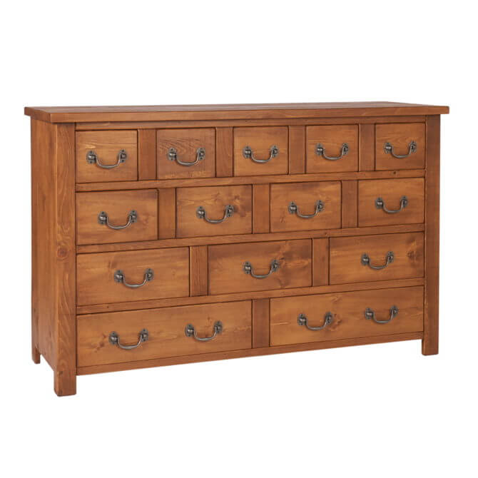 Pine and Oak Rustic Plank 14 Drawer Chest