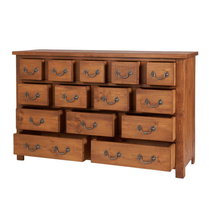 Pine and Oak Rustic Plank 14 Drawer Chest