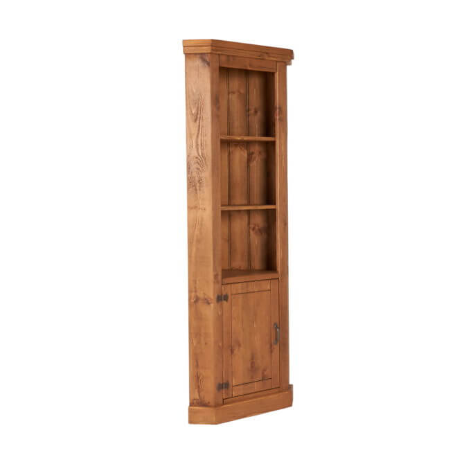 Pine and Oak Rustic Plank Tall Corner Unit with Lower Cupboard