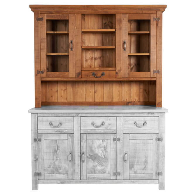 Pine and Oak Rustic Plank 2 Door, 1 Drawer Glazed Dresser Top