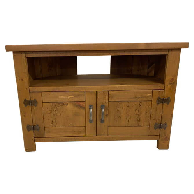 Pine and Oak Rustic Plank Square Front Corner TV Unit