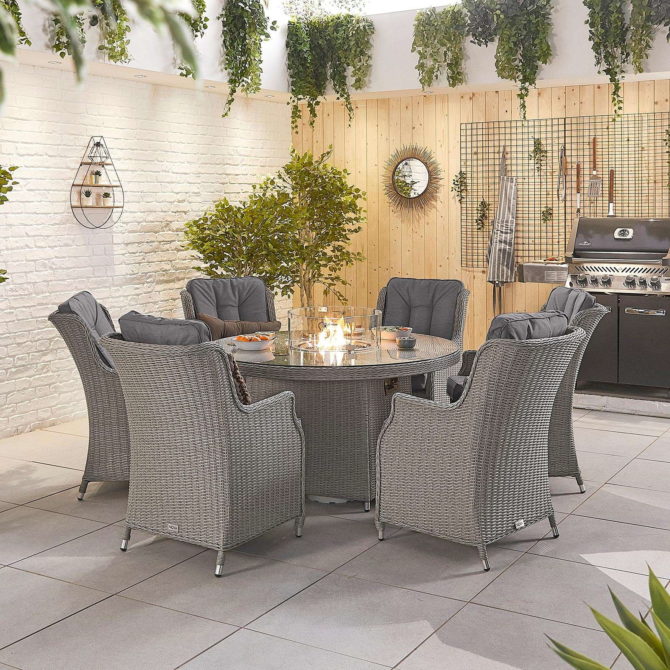 Thalia 6 Seat Round Dining Set with Firepit 