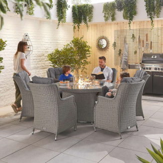 Thalia 6 Seat Round Dining Set with Firepit 