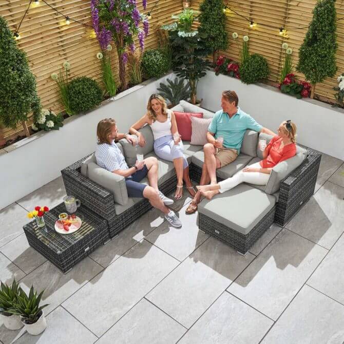 Chelsea Rattan Corner Sofa Set Grey Pine and Oak