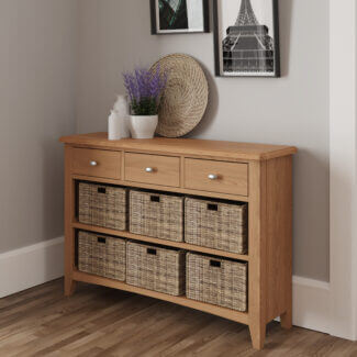 Elvedon Oak 3 Drawer 6 Basket Cabinet