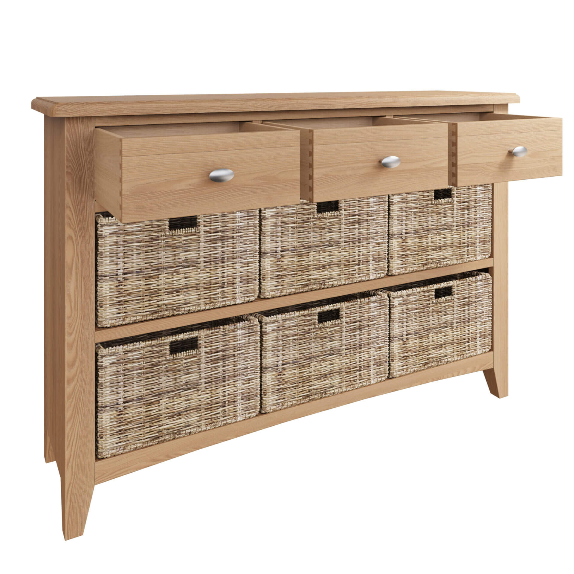 Elvedon Oak 3 Drawer 6 Basket Cabinet Pine and Oak